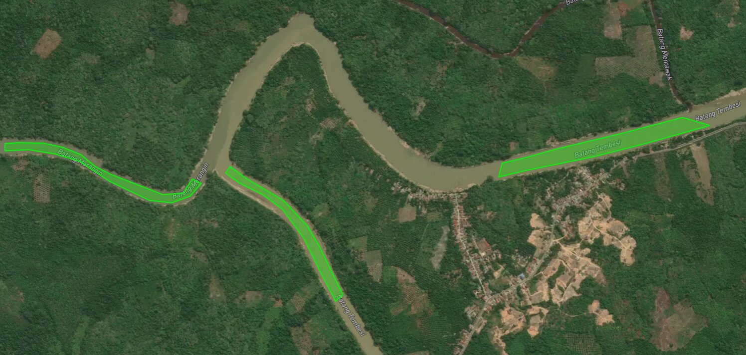 Diagram illustrating the confluence analysis method — three sampling zones defined at the junction of a main river and tributary for before/tributary/after suspended matter comparison